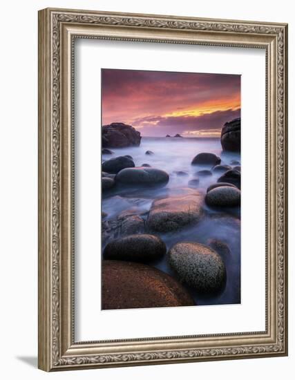 Sea and stones at Porth Nanven beach, West Cornwall, UK-Ross Hoddinott-Framed Photographic Print