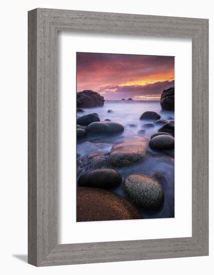 Sea and stones at Porth Nanven beach, West Cornwall, UK-Ross Hoddinott-Framed Photographic Print