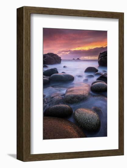 Sea and stones at Porth Nanven beach, West Cornwall, UK-Ross Hoddinott-Framed Photographic Print