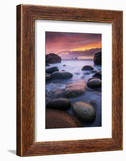 Sea and stones at Porth Nanven beach, West Cornwall, UK-Ross Hoddinott-Framed Photographic Print