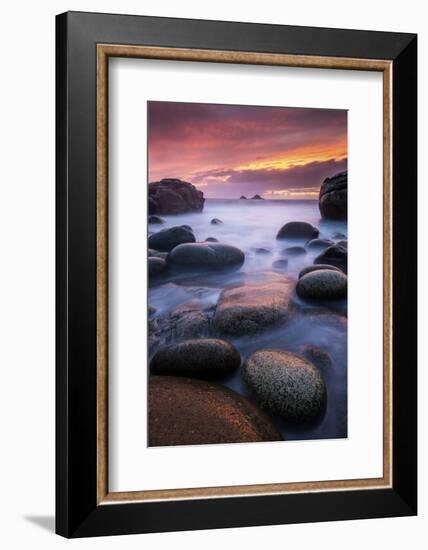 Sea and stones at Porth Nanven beach, West Cornwall, UK-Ross Hoddinott-Framed Photographic Print