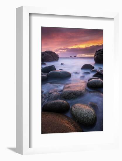 Sea and stones at Porth Nanven beach, West Cornwall, UK-Ross Hoddinott-Framed Photographic Print