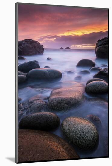 Sea and stones at Porth Nanven beach, West Cornwall, UK-Ross Hoddinott-Mounted Photographic Print
