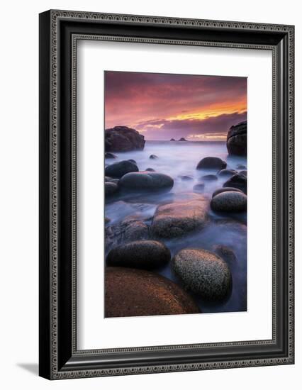 Sea and stones at Porth Nanven beach, West Cornwall, UK-Ross Hoddinott-Framed Photographic Print