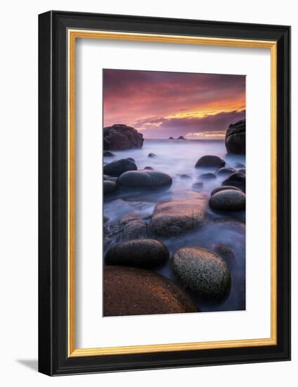 Sea and stones at Porth Nanven beach, West Cornwall, UK-Ross Hoddinott-Framed Photographic Print