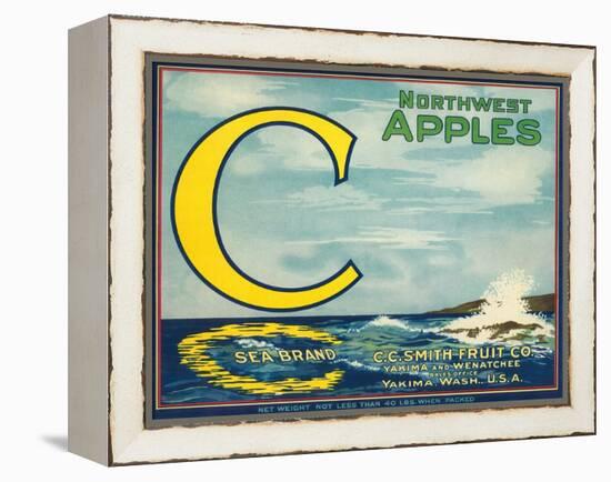 Sea Apple Label - Yakima, WA-Lantern Press-Framed Stretched Canvas