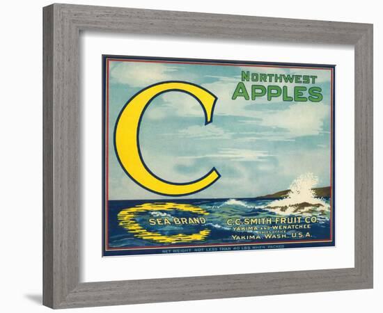 Sea Apple Label - Yakima, WA-Lantern Press-Framed Art Print