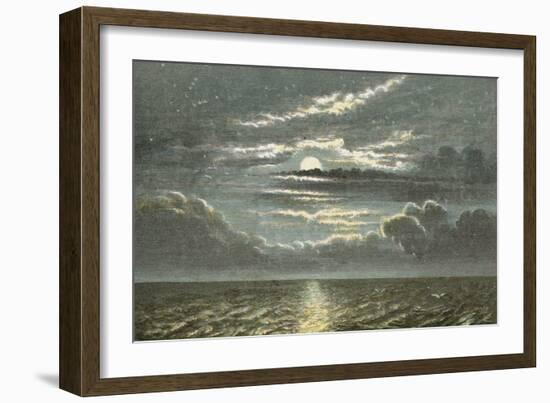 Sea at Night with Full Moon-English School-Framed Giclee Print