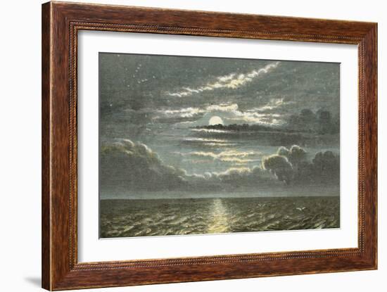 Sea at Night with Full Moon-English School-Framed Giclee Print