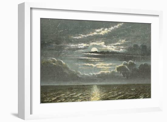 Sea at Night with Full Moon-English School-Framed Giclee Print