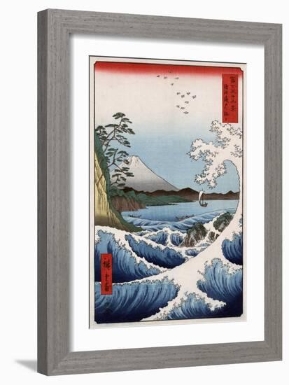 Sea at Satta in Suruga Province, Japanese Wood-Cut Print-Lantern Press-Framed Art Print