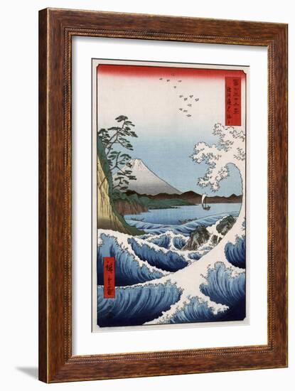 Sea at Satta in Suruga Province, Japanese Wood-Cut Print-Lantern Press-Framed Art Print