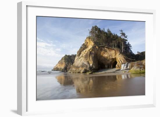 Sea Caves and Waterfall at Hug Point, Hug Point State Park, Oregon, USA-Jamie & Judy Wild-Framed Photographic Print