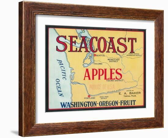 Sea Coast Apple Label - Yakima, WA-Lantern Press-Framed Art Print