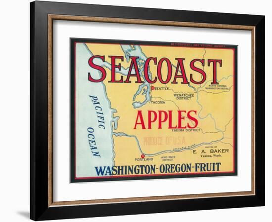 Sea Coast Apple Label - Yakima, WA-Lantern Press-Framed Art Print