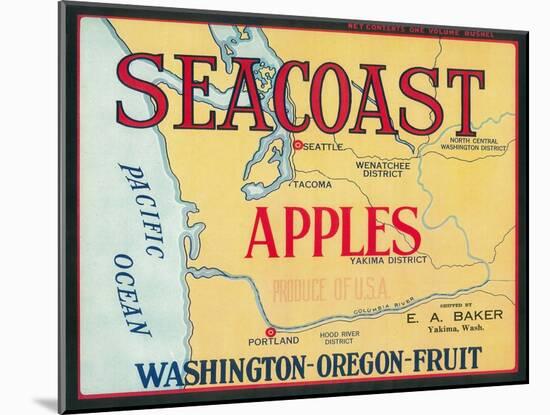 Sea Coast Apple Label - Yakima, WA-Lantern Press-Mounted Art Print