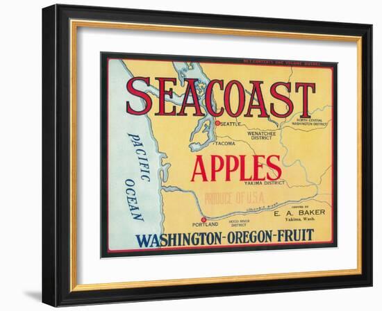 Sea Coast Apple Label - Yakima, WA-Lantern Press-Framed Art Print