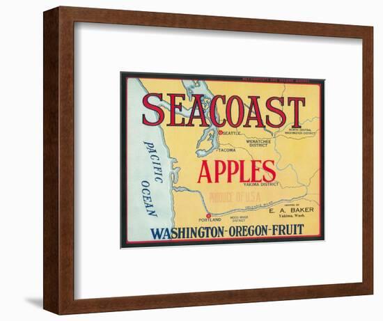 Sea Coast Apple Label - Yakima, WA-Lantern Press-Framed Art Print