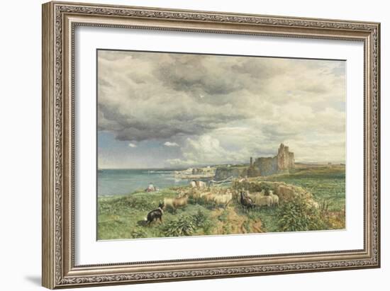 Sea Coast with Castle, Sheep and Shepherd (Watercolour and Scratching Out on Paper)-Samuel Bough-Framed Giclee Print