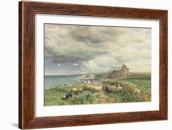 Sea Coast with Castle, Sheep and Shepherd (Watercolour and Scratching Out on Paper)-Samuel Bough-Framed Giclee Print