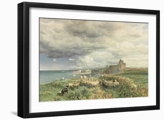 Sea Coast with Castle, Sheep and Shepherd (Watercolour and Scratching Out on Paper)-Samuel Bough-Framed Giclee Print