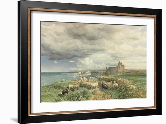 Sea Coast with Castle, Sheep and Shepherd (Watercolour and Scratching Out on Paper)-Samuel Bough-Framed Giclee Print