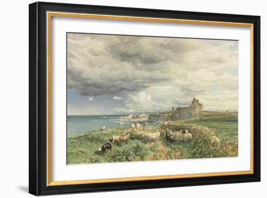 Sea Coast with Castle, Sheep and Shepherd (Watercolour and Scratching Out on Paper)-Samuel Bough-Framed Giclee Print