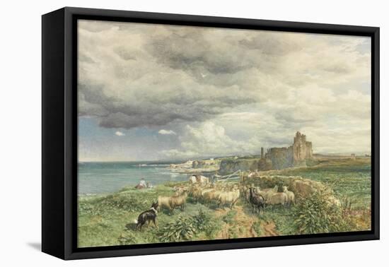 Sea Coast with Castle, Sheep and Shepherd (Watercolour and Scratching Out on Paper)-Samuel Bough-Framed Premier Image Canvas