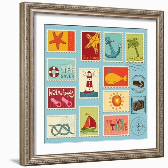 Sea Elements Stamp Collection-woodhouse-Framed Art Print