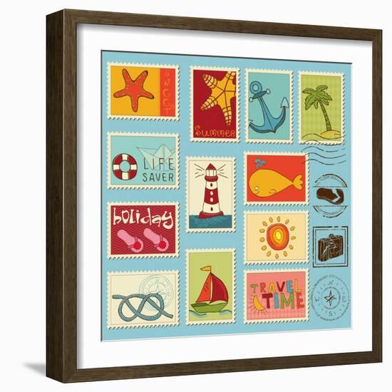 Sea Elements Stamp Collection-woodhouse-Framed Art Print