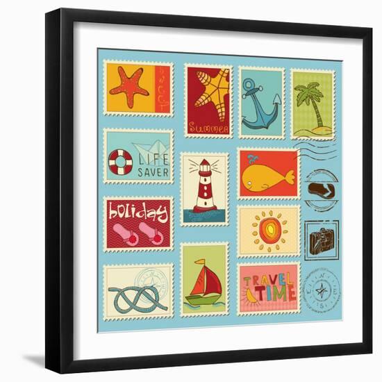 Sea Elements Stamp Collection-woodhouse-Framed Art Print