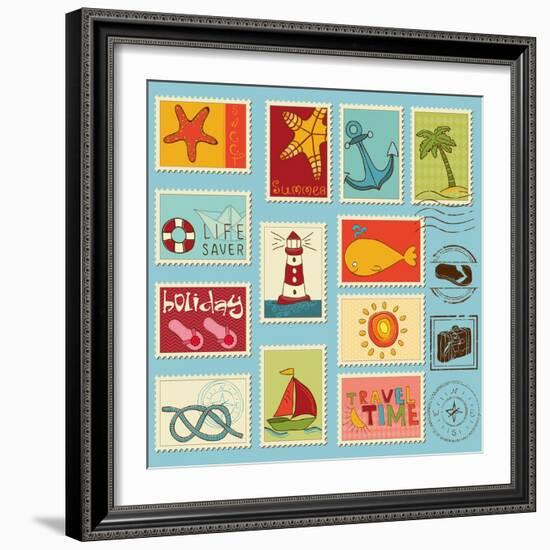 Sea Elements Stamp Collection-woodhouse-Framed Art Print