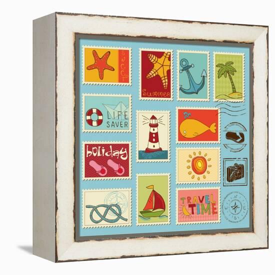 Sea Elements Stamp Collection-woodhouse-Framed Stretched Canvas