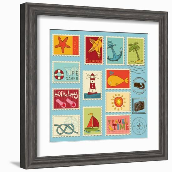 Sea Elements Stamp Collection-woodhouse-Framed Art Print