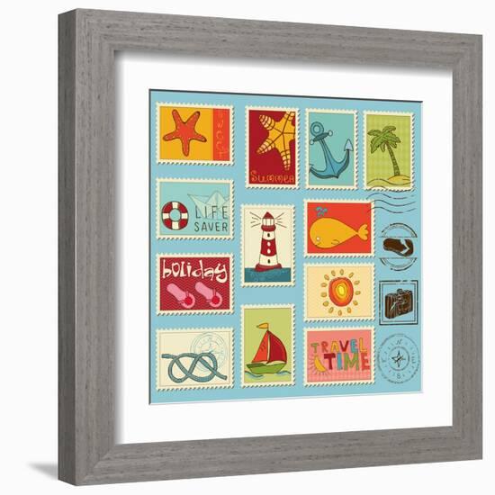 Sea Elements Stamp Collection-woodhouse-Framed Art Print