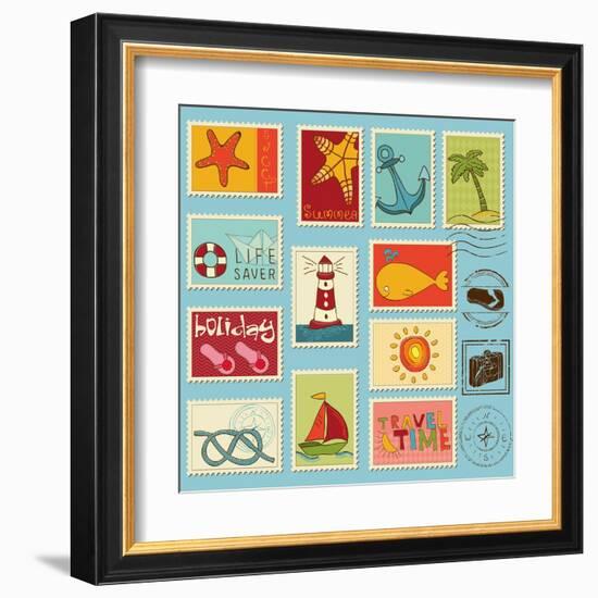 Sea Elements Stamp Collection-woodhouse-Framed Art Print