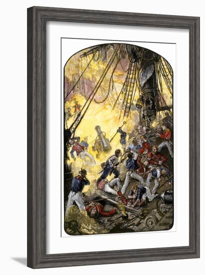 Sea Fight Between the American Ship Bonhomme Richard and the British HMS Serapis, c.1779-null-Framed Giclee Print