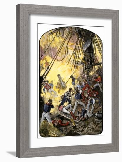 Sea Fight Between the American Ship Bonhomme Richard and the British HMS Serapis, c.1779-null-Framed Giclee Print