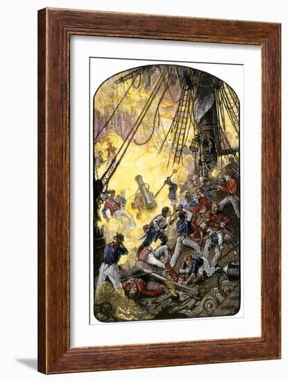 Sea Fight Between the American Ship Bonhomme Richard and the British HMS Serapis, c.1779-null-Framed Giclee Print