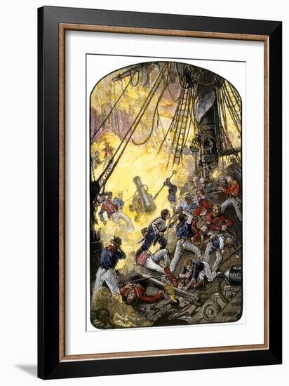 Sea Fight Between the American Ship Bonhomme Richard and the British HMS Serapis, c.1779-null-Framed Giclee Print