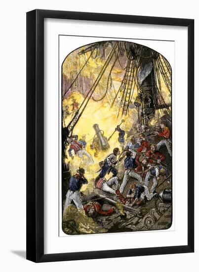 Sea Fight Between the American Ship Bonhomme Richard and the British HMS Serapis, c.1779--Framed Giclee Print