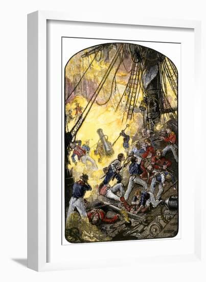 Sea Fight Between the American Ship Bonhomme Richard and the British HMS Serapis, c.1779--Framed Giclee Print