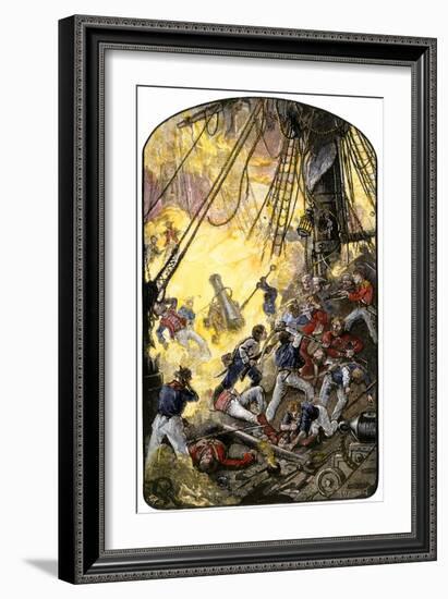 Sea Fight Between the American Ship Bonhomme Richard and the British HMS Serapis, c.1779-null-Framed Giclee Print