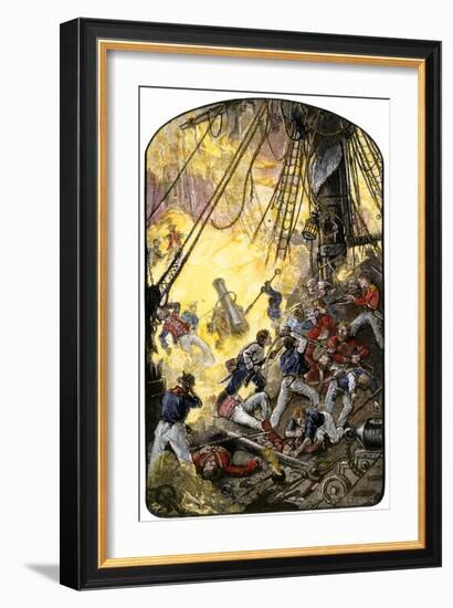 Sea Fight Between the American Ship Bonhomme Richard and the British HMS Serapis, c.1779-null-Framed Giclee Print