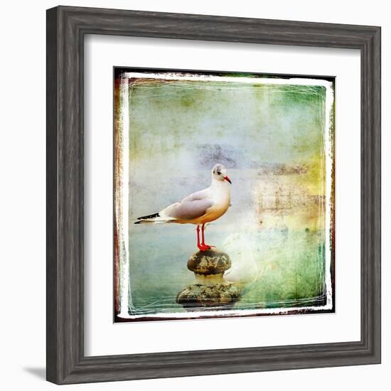 Sea Gull-Artistic Retro Styled Picture-Maugli-l-Framed Art Print