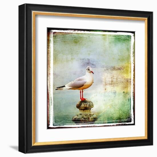 Sea Gull-Artistic Retro Styled Picture-Maugli-l-Framed Art Print