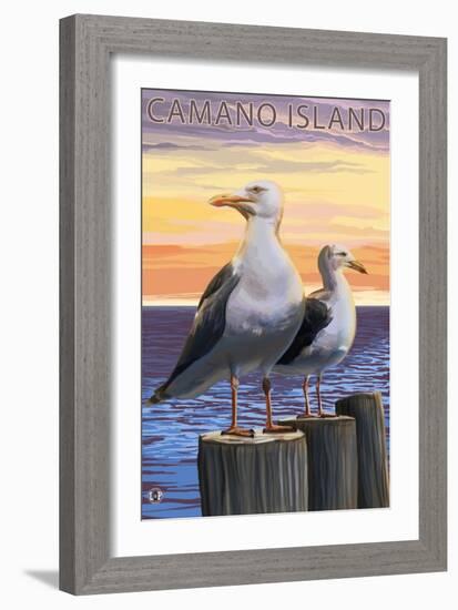 Sea Gulls - Camano Island, WA-Lantern Press-Framed Art Print
