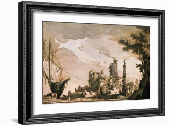 Sea Harbor, Stage Design for a Theatre Play, 1818-Pietro Gonzaga-Framed Giclee Print