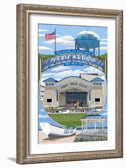 Sea Isle City, New Jersey - Montage-Lantern Press-Framed Art Print