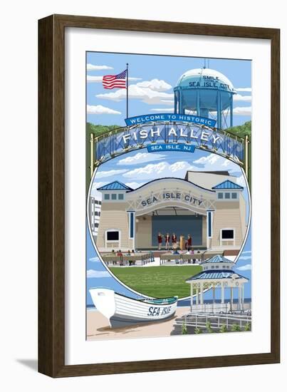Sea Isle City, New Jersey - Montage-Lantern Press-Framed Art Print